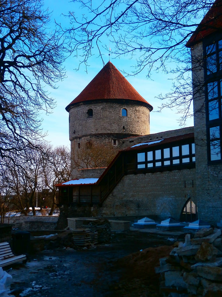 toren, rood, oude, muur, oude stad, Tallinn, Estland