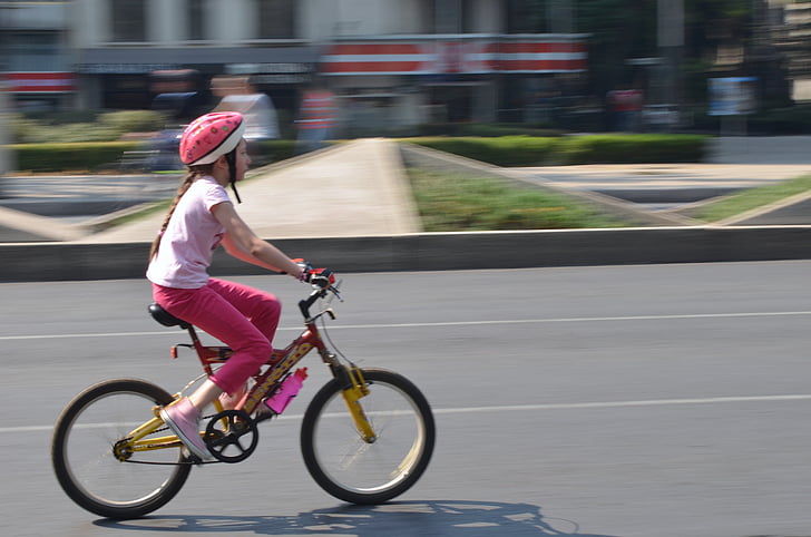 自転車, 子, 女の子, サイクリング, 市, メキシコ, 自転車