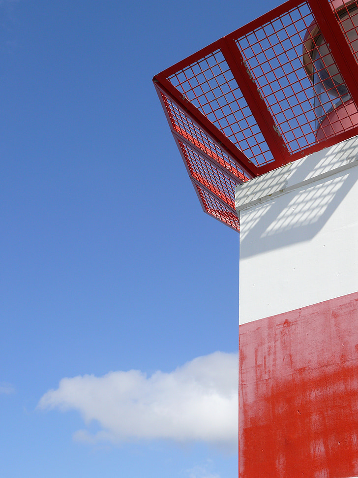 lighthouse, scheveningen, red, white, blue, air, clouds