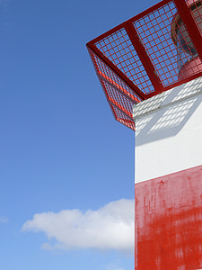 svetilnik, Scheveningen, rdeča, bela, modra, zraka, oblaki