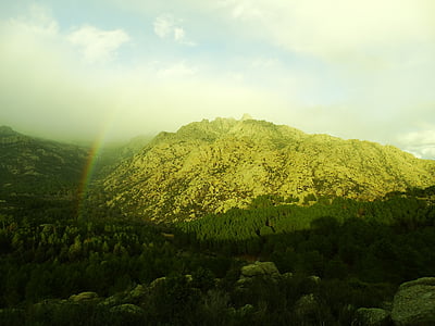 rainbow, mountain, forest, pedriza