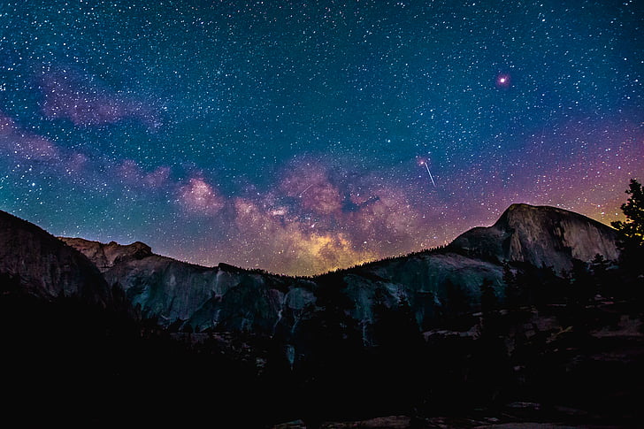 galaktika, Paukščių takas, kalnų, Gamta, naktį, vaizdingas, siluetas