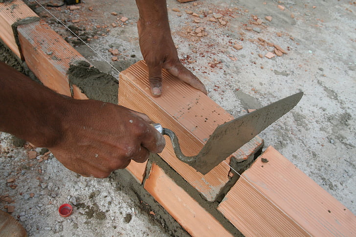 ruku, cigla, gradnja, Građevinska industrija, rad, drvo - materijal, fizički radnik