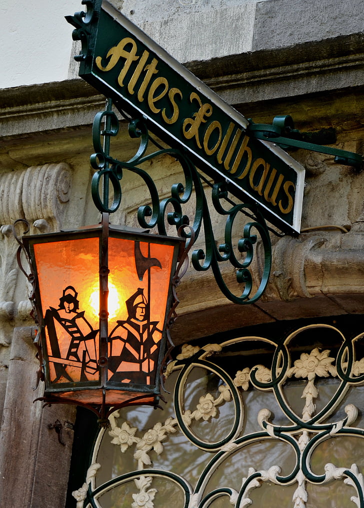 lampe, lanterne, lumière, nom, ornementales, signe, panneaux de signalisation