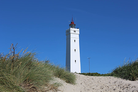 blaavand, denmark, lighthouse, beach, north sea