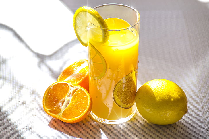 χυμός φρούτων, ζουμερά εσπεριδοειδή, λεμόνι, πορτοκαλί, ο ήλιος, φωτεινότητα, ακτίνες του ήλιου