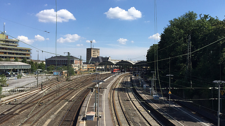 railway station, central station, aachen, railway, building, seemed, catenary