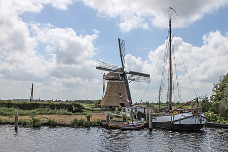 Watt segler, tjalk, vitorlás hajó, malom, alap alagsorban holland, Ijsselmeer, Hollandia