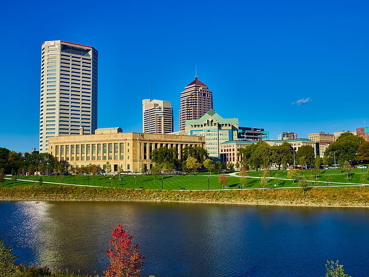 Columbus, Ohio, město, městský, Panorama, Centrum města, obloha