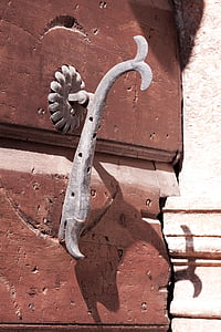 Doorknocker, maniglia per porta, pesce, porta, legno, metallo, Ferro da stiro