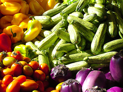 grönsaker, peppar, tomat, zucchini, solen, mot bakgrund av, Italien