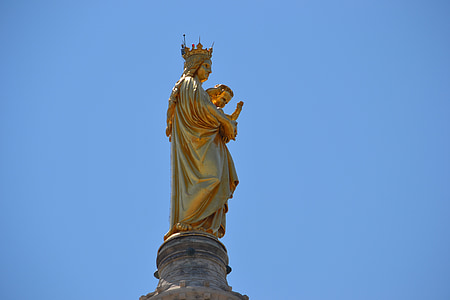 Virgen, estatua de, Marsella, niño, lugar famoso, arquitectura, escultura