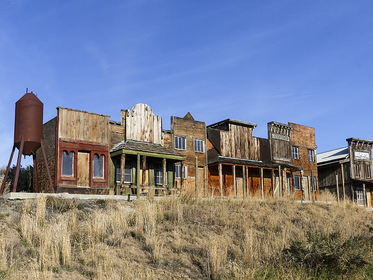 Deadman ranch, gamle, bygninger, tre, vestlig stil, vill vest, spøkelsesby