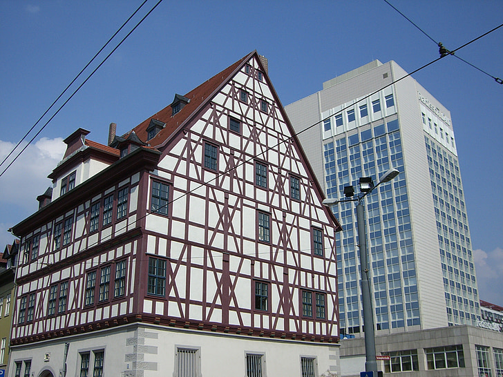 Erfurt, truss, fasader, arkitektur, bygge, historisk, kontrast
