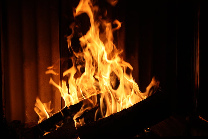 feu, cheminée, la flamme
