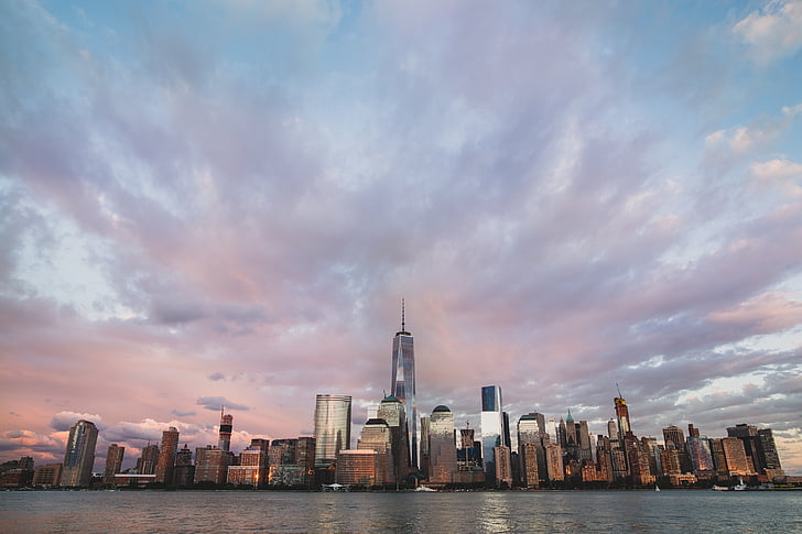 ciutat, Manhattan, Nova york, horitzó, gratacels, gratacels, silueta urbana