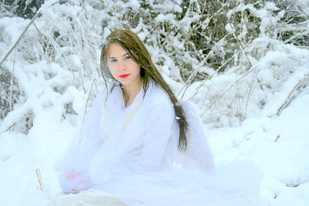 jeune fille, neige, princesse, histoire, blanc, Portrait, bleu