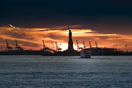 siluett, Statue, Liberty, valge, purjetamine, laeva, foto