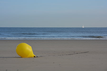 buoy, sea, beach, yellow buoy