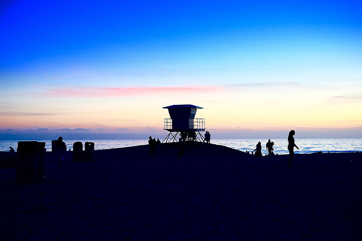 beach, lifeguard, tower, m, lookout, evening, ocean