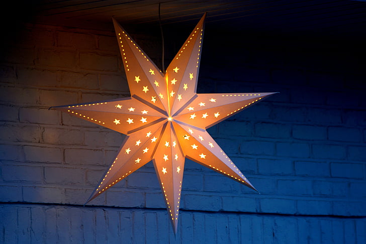 Star, dekoration, lys, jul, romantisk, lys, vinter