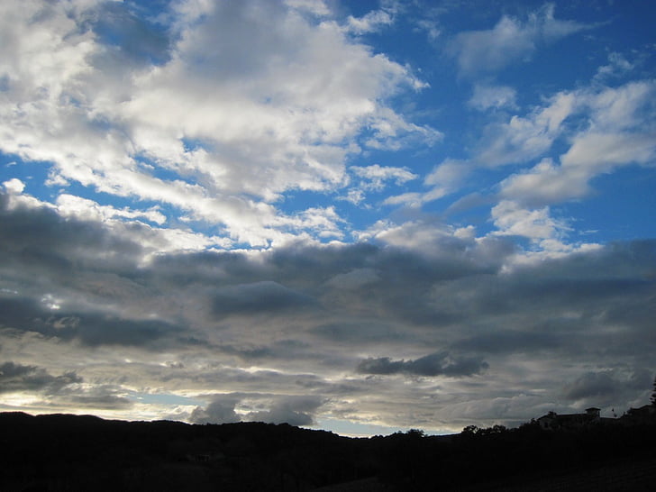silhouette, lumière de retour, nuages, Sky, formation de nuages, bleu, blanc