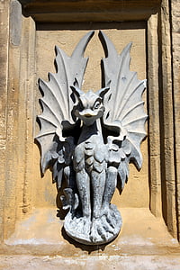 gargoyle, dragon fountain figure, water feature, creature, mythical, statue, mythical creatures