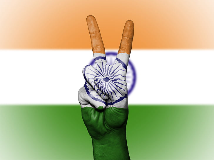 India, fred, hånd, nasjon, bakgrunn, banner, farger