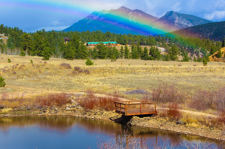 Pelangi, air, Colorado, Rocky mountains, indah, pemandangan, musim gugur