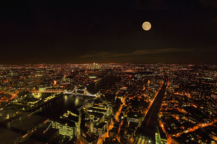 london, city, night, light, panorama, month