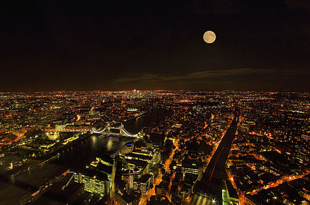 Londýn, město, noční, světlo, Panorama, měsíc
