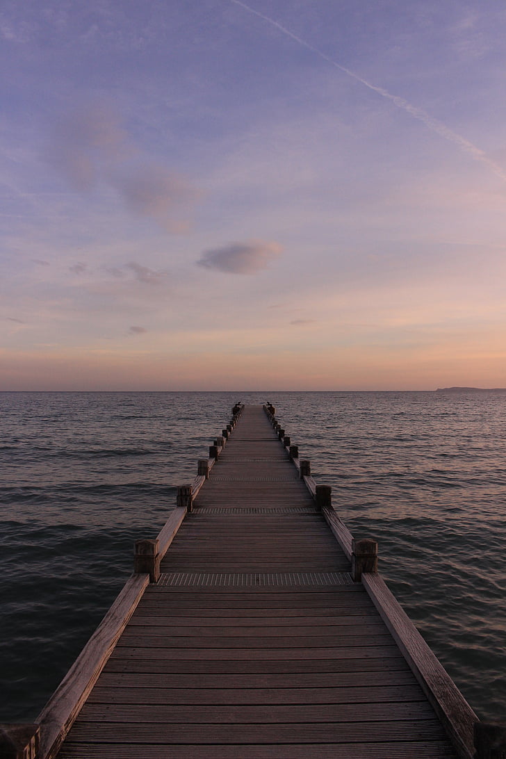 sjøen, Pier, solen, solnedgang, stranden, mediterannee, Middelhavet