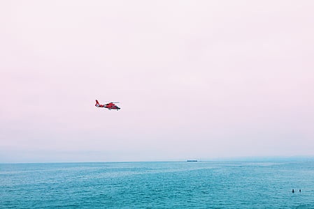 Kırmızı, Helikopter, uçan, vücut, su, gündüz, Deniz