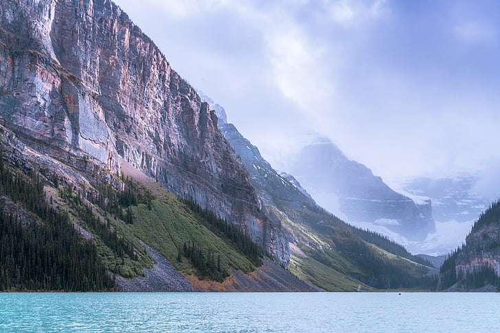 foggy, lake, landscape, mountain, nature, scenic, snow