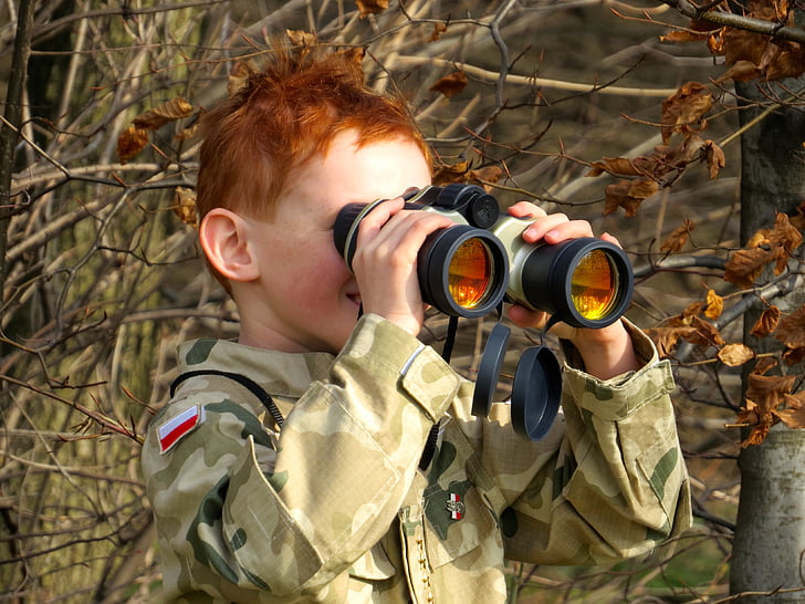binoculars, child, uniform, the military