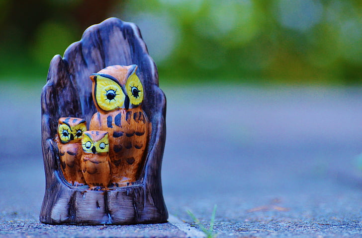 owl, mama, children, sweet, cute, tree stump, security