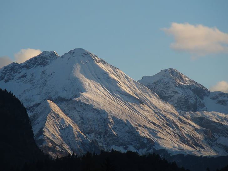 alpine, snow, mountains, sun