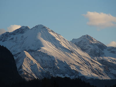 Alpine, nieve, montañas, sol