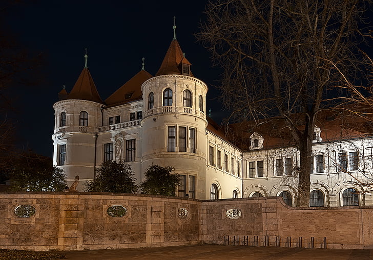 nationaal museum, München, Beieren, historisch, Isar, Foto van de nacht, Duitsland