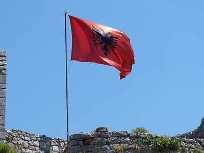 Albania, Balkan, Szkodra, Flaga, Zamek, Twierdza, trzepotanie