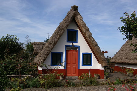 casa madeira, Ilha, Portugal, telhado de palha, férias, casa, arquitetura
