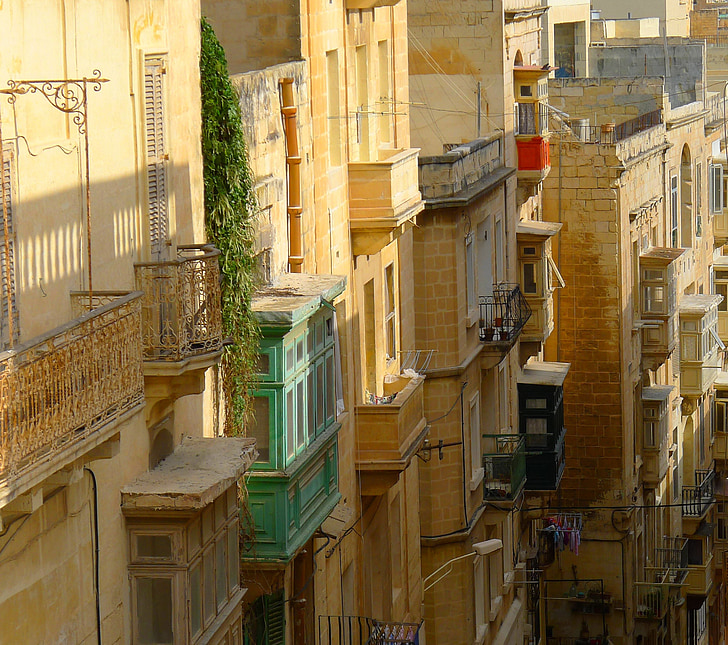 mediterranean, valletta, alley, homes, window, balconies, malta