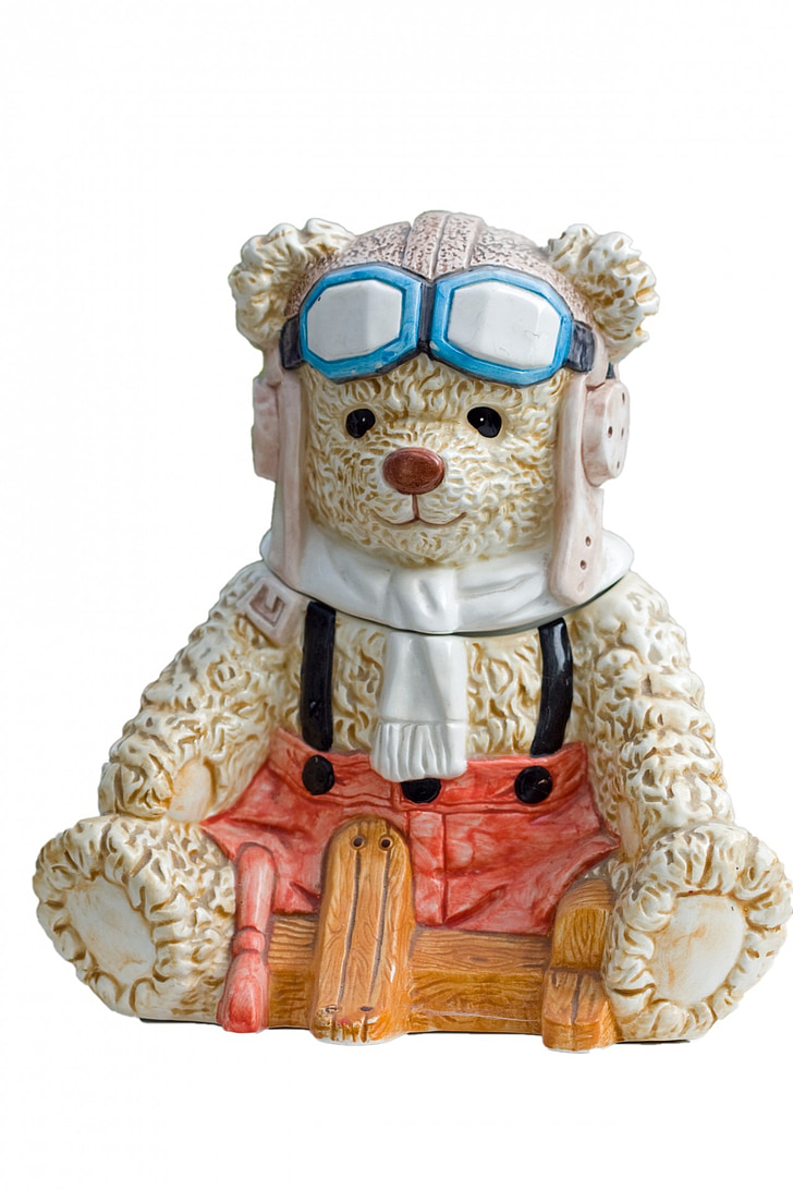 Teddy, Bjørn, bamse, ornament, Aviator, pilot, søt