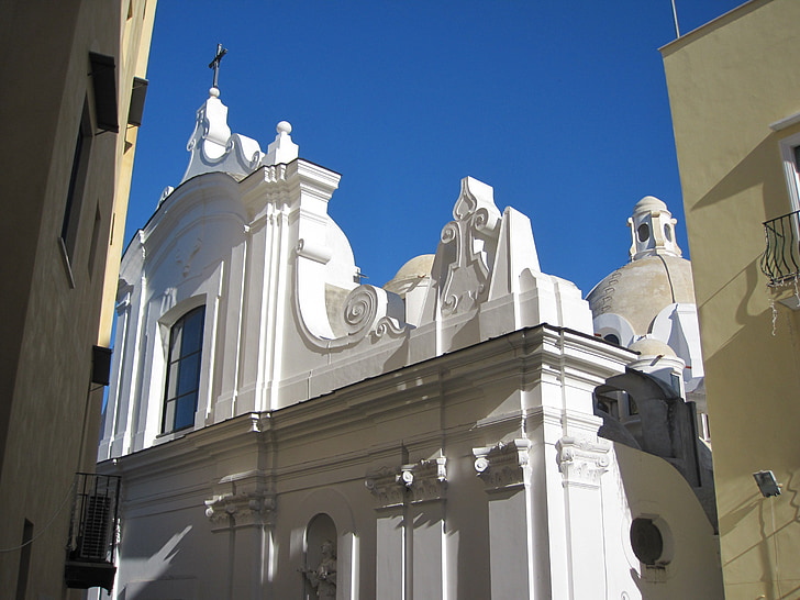 capri, church, santo stefano, baroque, blue