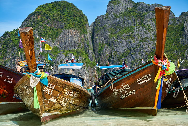 oceano, Thailandia, Vedi, barca, nave, in legno, vecchio