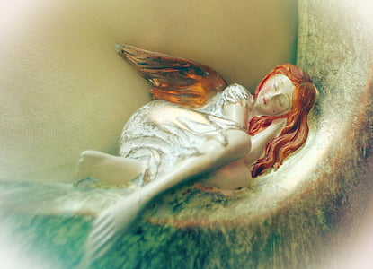 Anděl, spící, snění, sochařství, obrázek, Kamenná postava