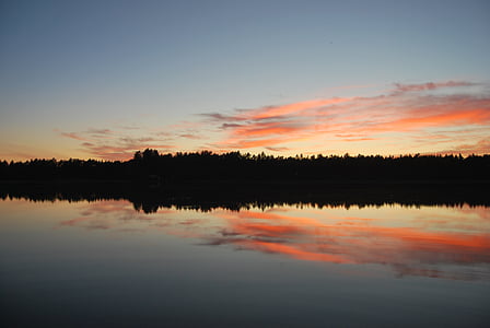 západ slnka, jazero, reflexie, slnko, Romance, Fínsko