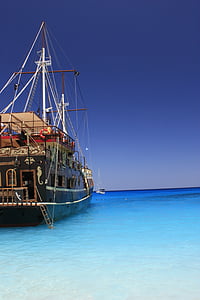 barca a vela, pirati, cielo blu, mare blu, Vacanze, crociera sul mare