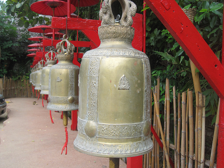 Temple, cloches, bouddhiste, antique, vieux, culture, l’Asie