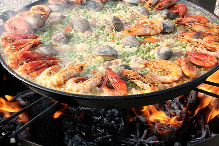 西班牙海鲜饭, 莉娜, 混合, 瓦伦西亚, 海鲜, 虾, 虾